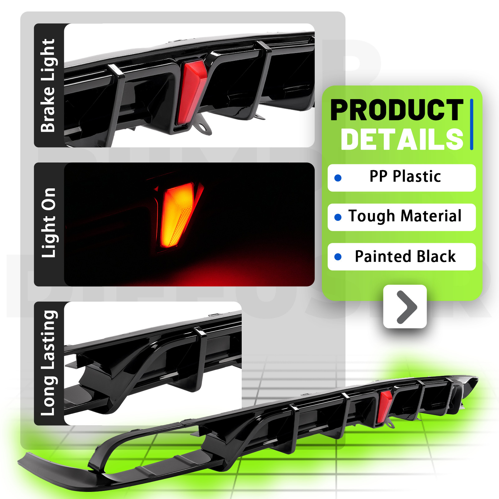 Rear Black Bumper Diffuser Lip Spoiler & Light For Honda Accord 2018-2022