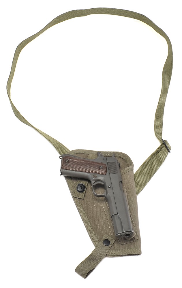 US WW2 M3 OD Canvas Colt 1911 .45 Tanker Shoulder Holster with Magazine Pouch