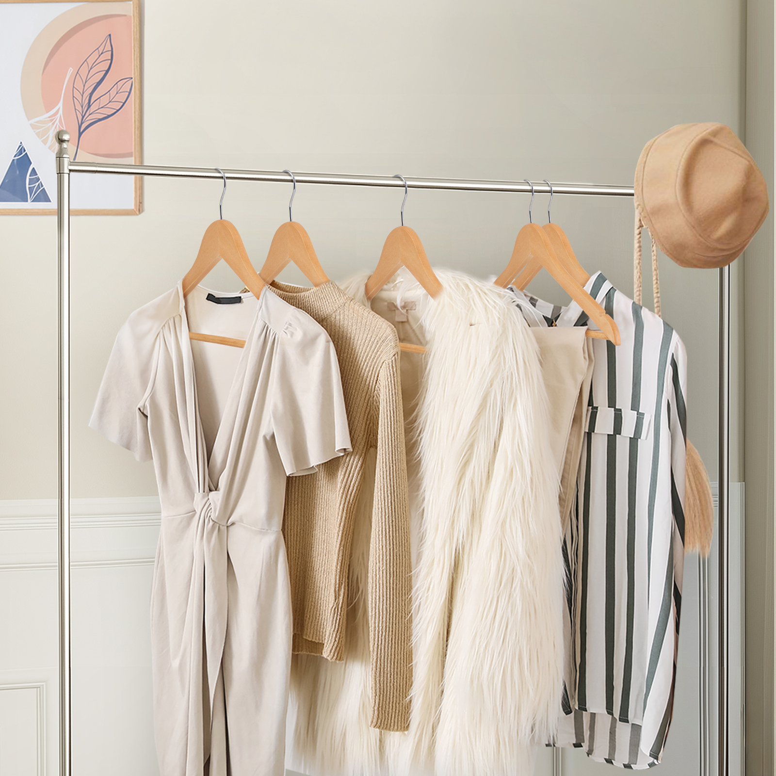 Premium Wooden Hangers 50 Pack Non-Slip Coat Clothes Hangers w/360° Swivel Hook