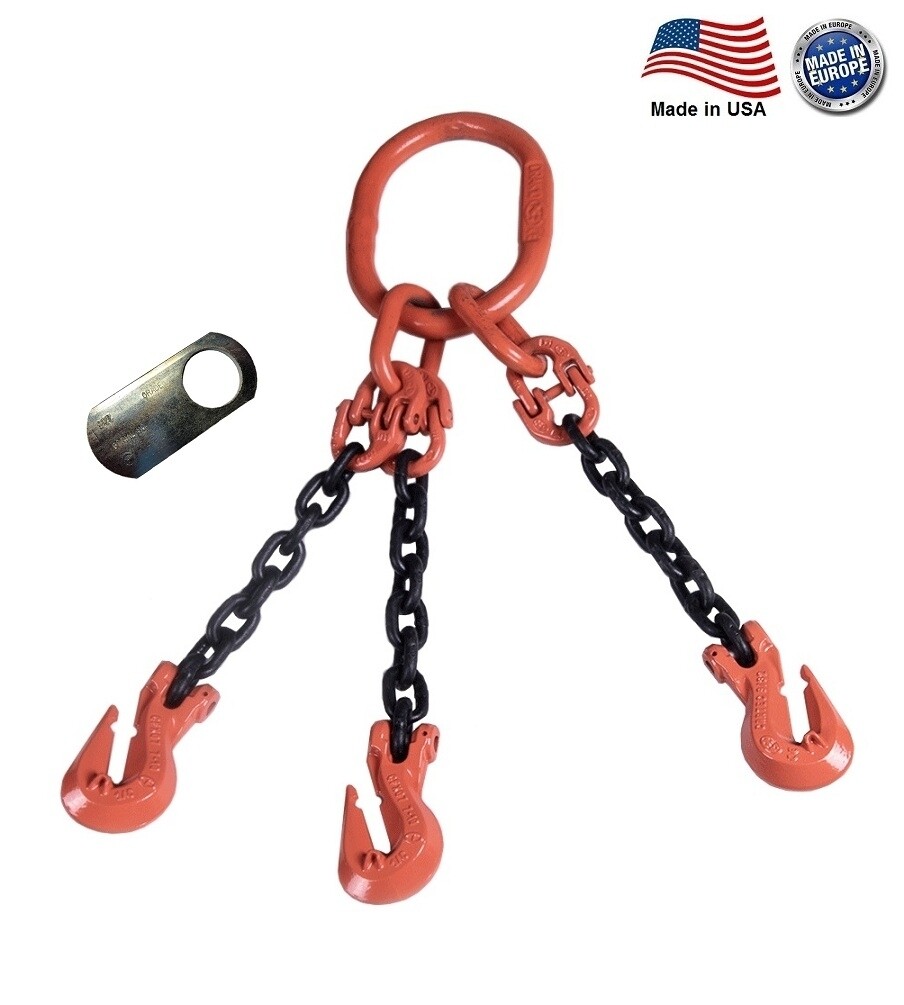 1/2" G100 Chain Sling 3-Leg Cradle Clevis Grab Hook TOG Made in USA