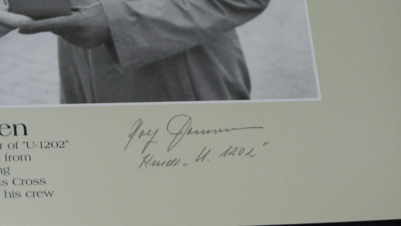 Rolf Thomsen: U-Boat Cpt. Multi-signed print! Signed by 8 plus Thomsen. Superb!!