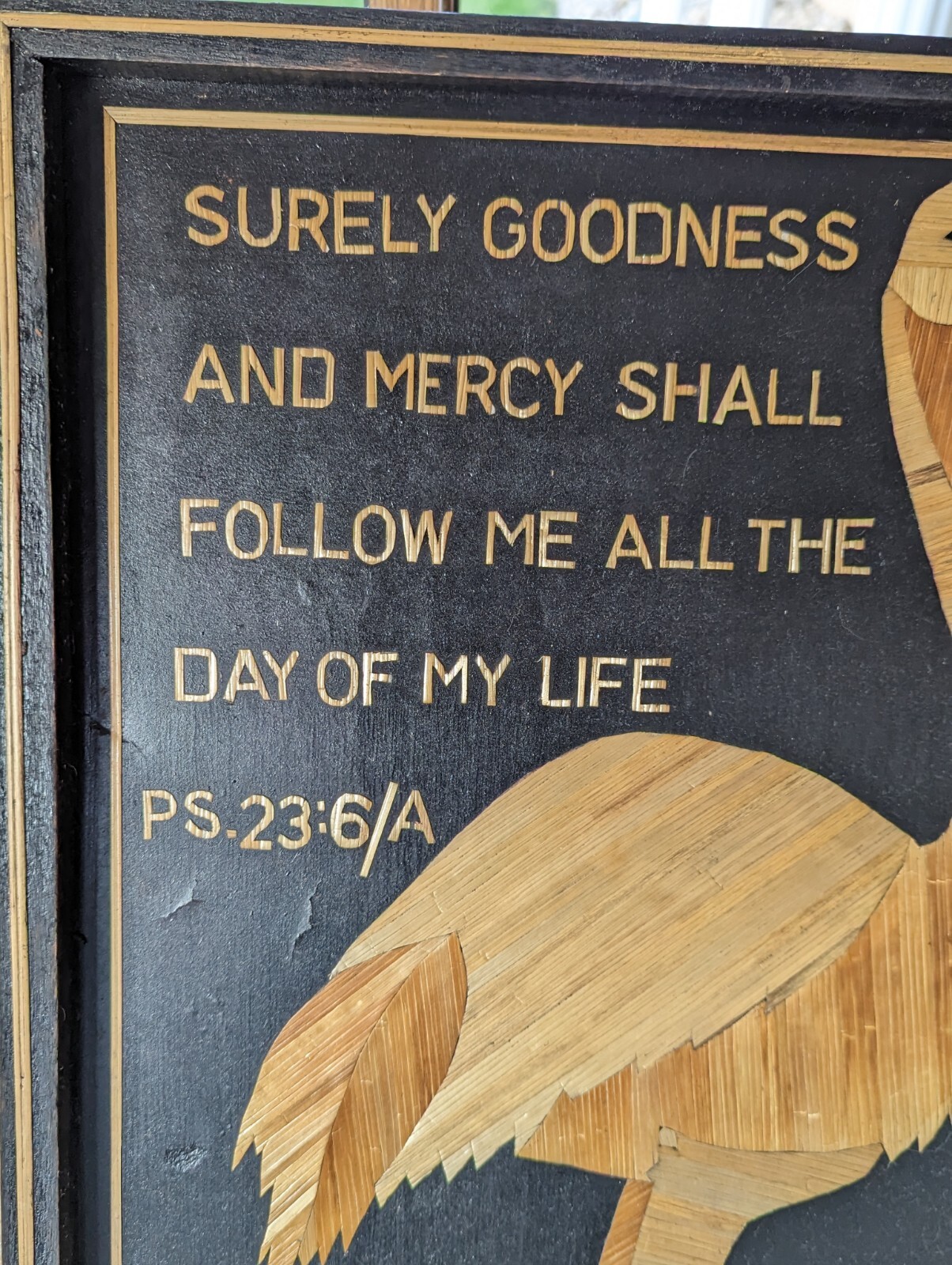 Handmade African Banana Tree Art Ostrich Christian Wall Decor Psalm 23:6 Vintage