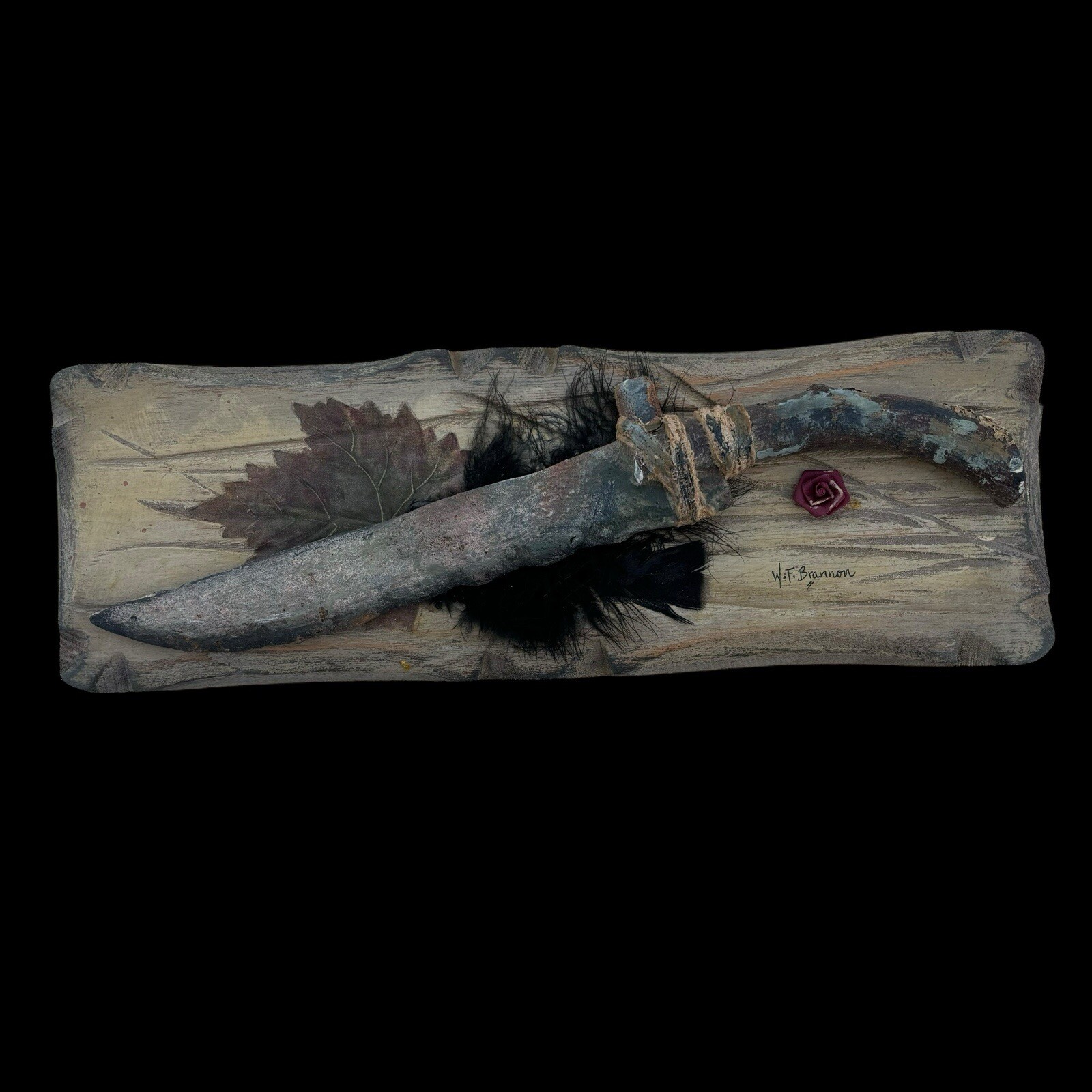 Vintage 1870s Native American Plains Indian Obsidian Bowie Knife Folk Art AAFA