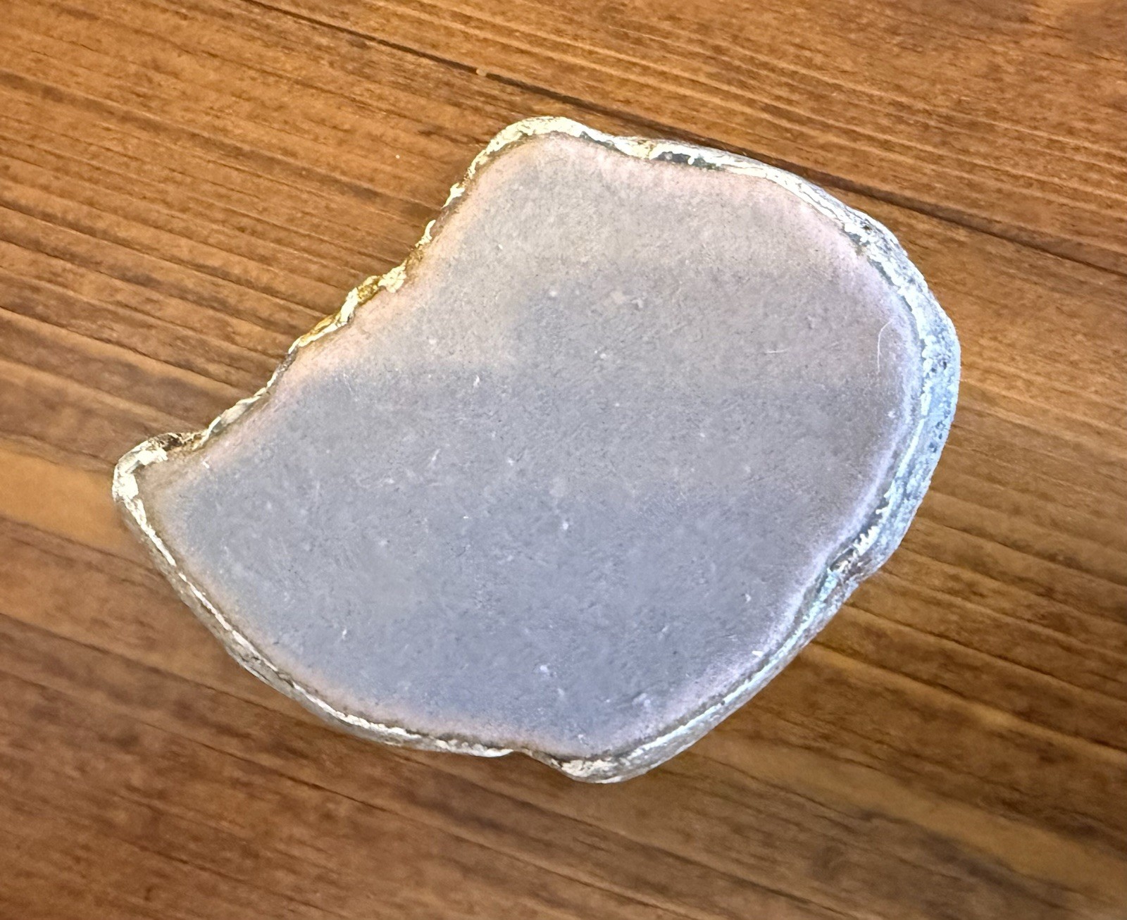 Vtg Polished Agate Slice W/Layers Desk Pen Holder W/Felt Bottom Rock Rimmed GC