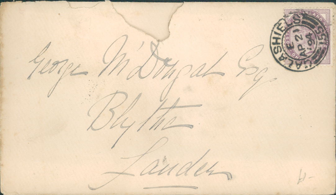 Victorian  Stamps cover George M Dougal  London Galashiels Postmark 1894
