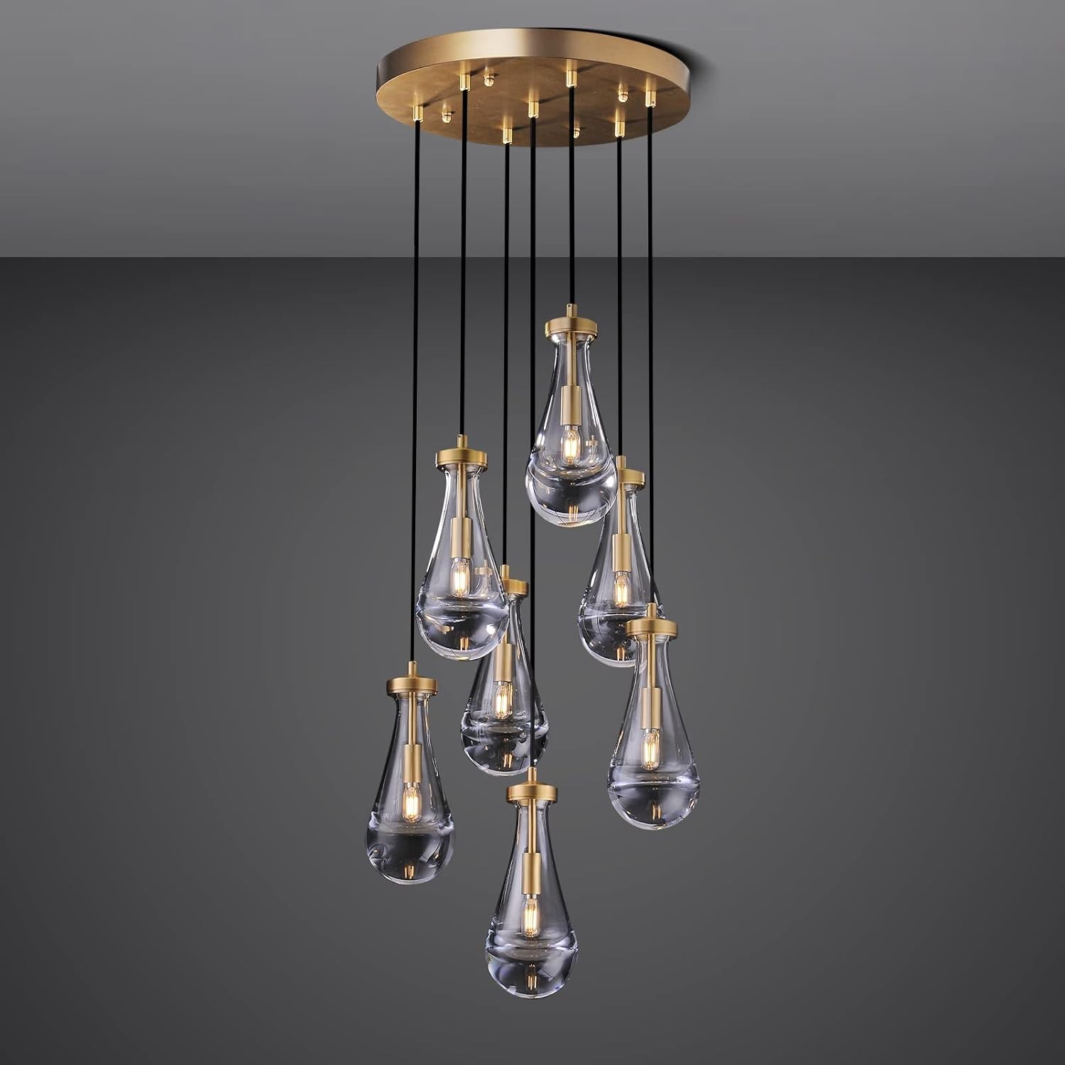 7 Light Raindrop Pendant Lights Gold Ceiling Chandelier Kitchen island Fixture
