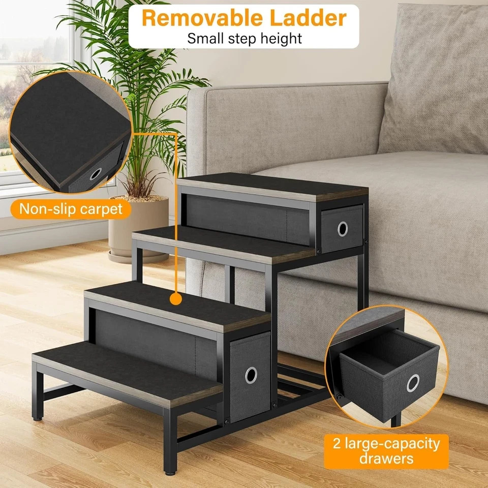 Dog Bunk Bed with Stairs & Storage Pet Bed Attaches to Human Bed Bedside