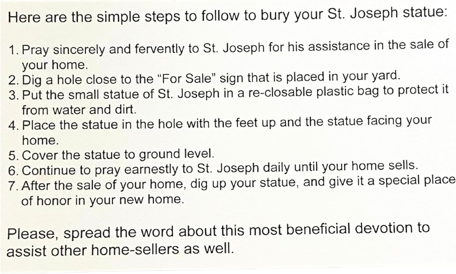 St. Joseph Statue for Selling House Saint Joseph Home Selling Kit & Prayer Card