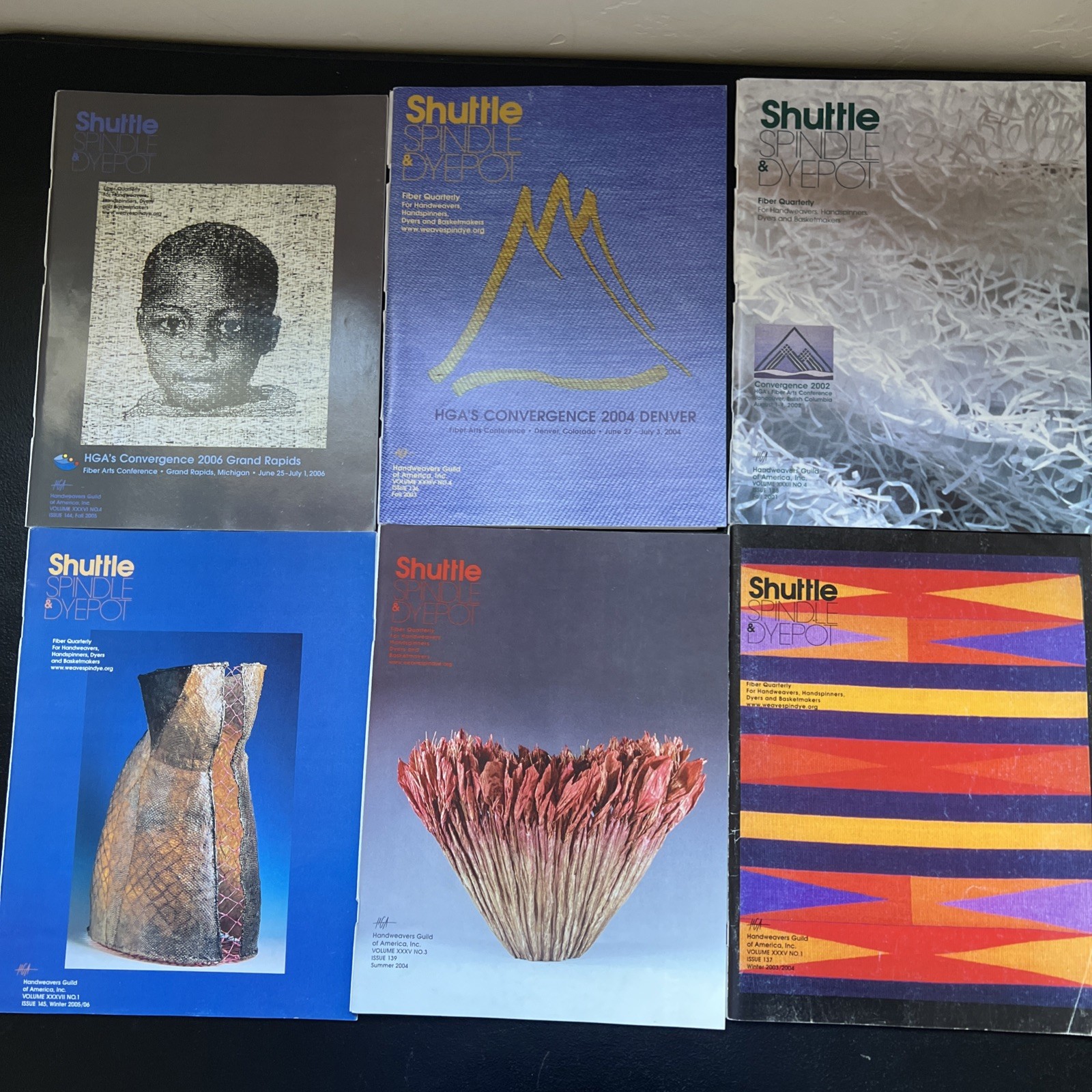 Lot Of 6 Vintage Shuttle Spindle & Dyepot Magazines 2001-2006 Sewing Weaving