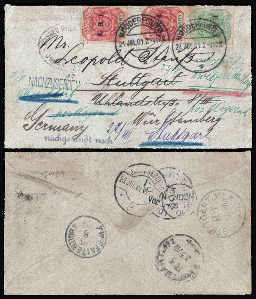 Boer War Censored Cover to Germany Stuttgart Foreign Mail 1901