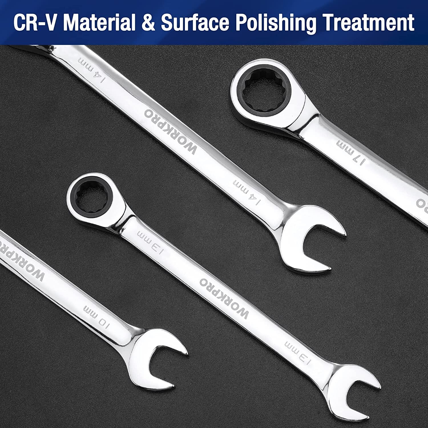 WORKPRO 22-Piece Ratcheting Combination Wrench Set 72 Teeth CR-V Metric & SAE