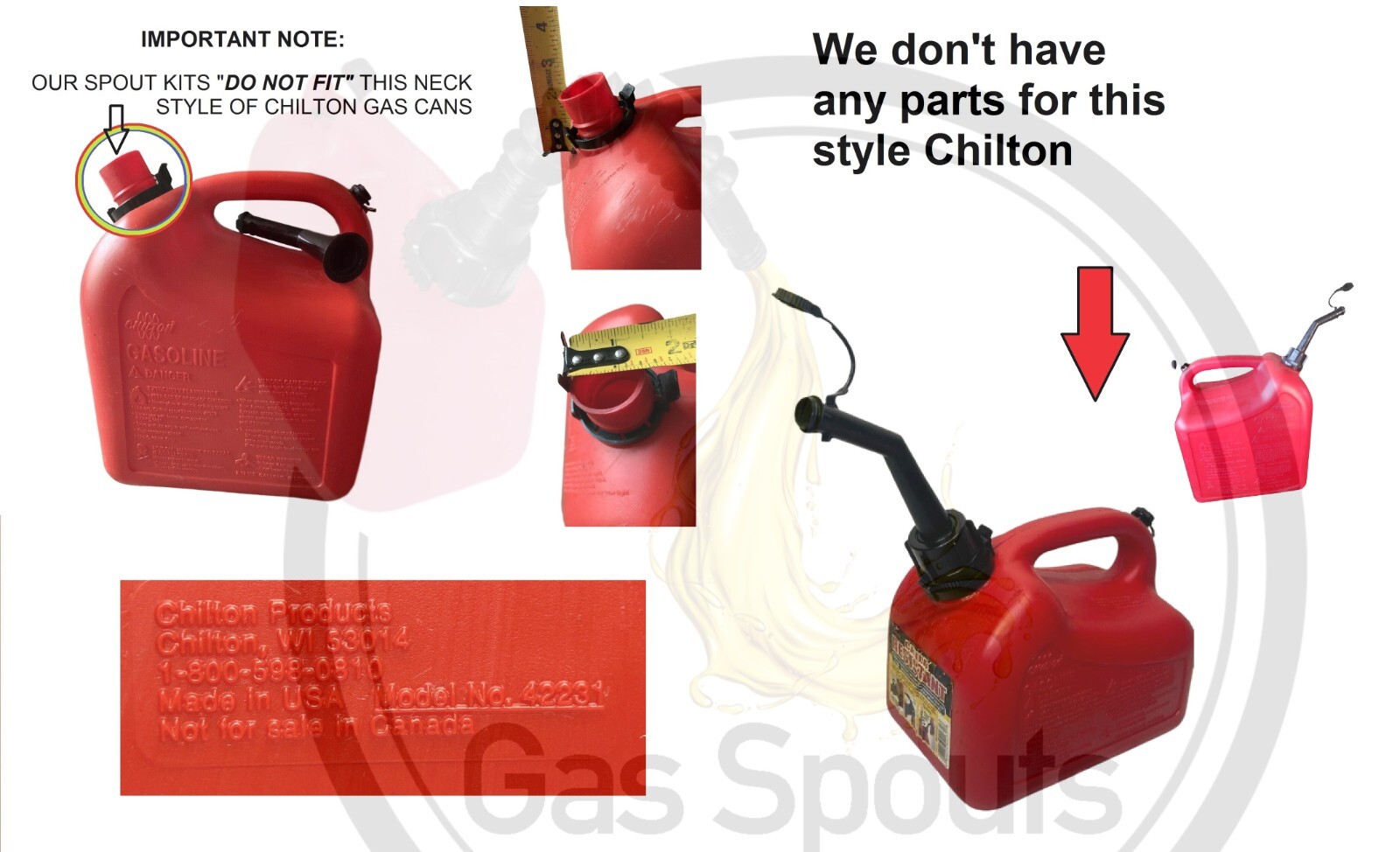 CHILTON YELLOW Gas Can SPOUT & PARTS KIT Sears Craftsman Aftermarket Replacement