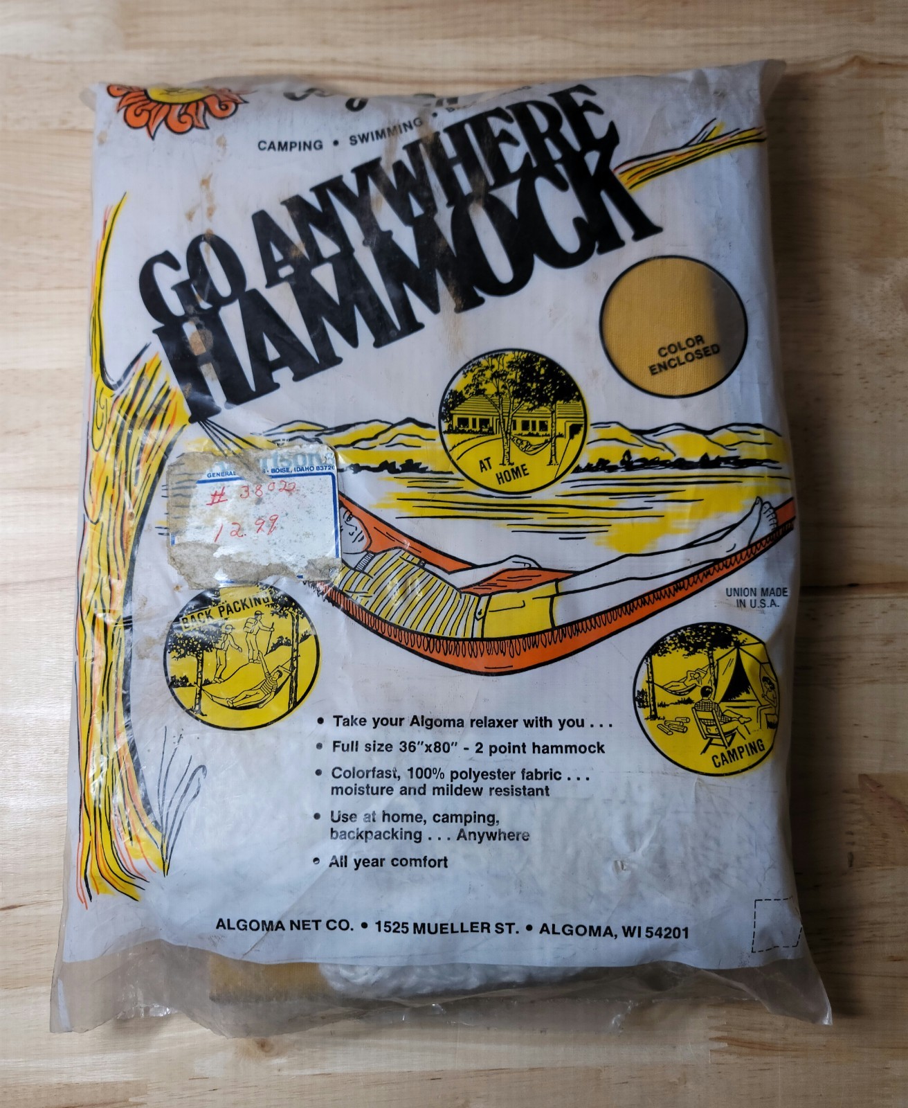 Vintage Algoma GO ANYWHERE HAMMOCK Yellow with White Fringe 36X80" 2 Point