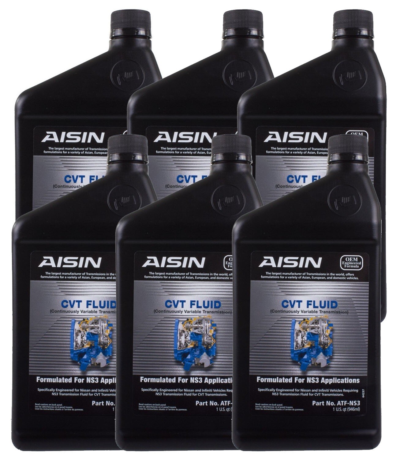 Aisin Set of 6 Continuously Variable Trans CVT Fluid ATF-NS3 for Nissan Infiniti