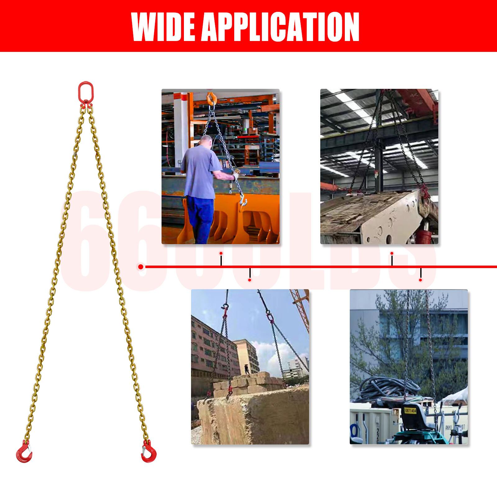 One 5/16"x6' G80 Chain Lifting Sling w/2 Legs 3T/6600lbs Capacity w/ Grab HooK