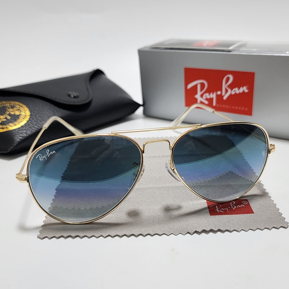 Ray-Ban RB3025 Aviator Pilot Sunglasses Gold Frame Gradient Blue Lens 58 mm