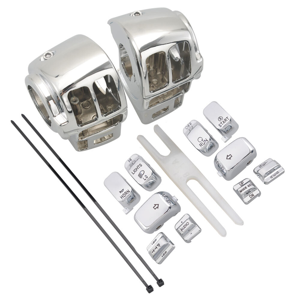 Chrome Switch Housing Covers with 10pcs Button Caps for Harley Touring 1996-2013