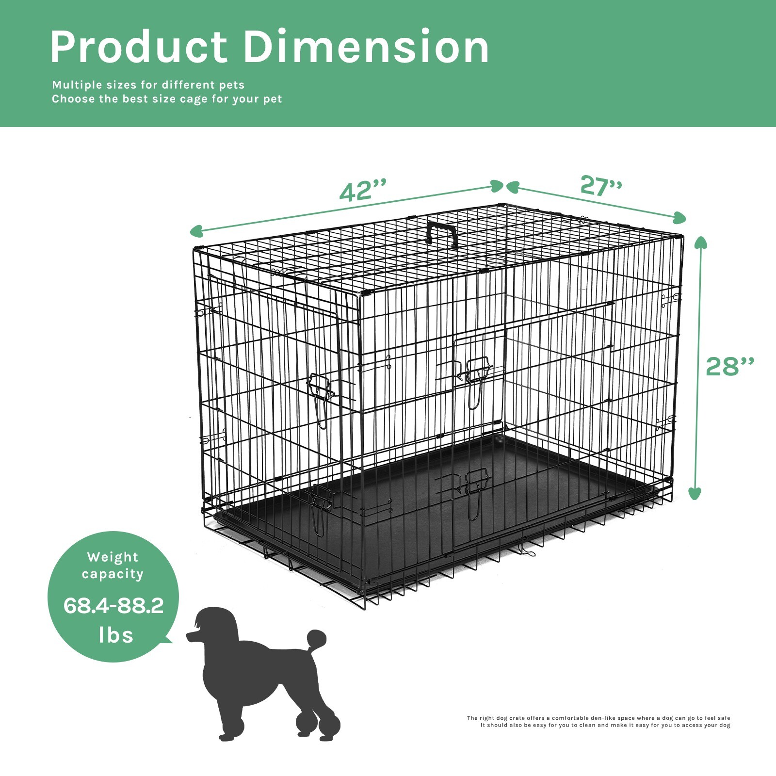 Dog Crate Double Door Pet Cage Wire Metal Kennel Removable Tray Divider Panel