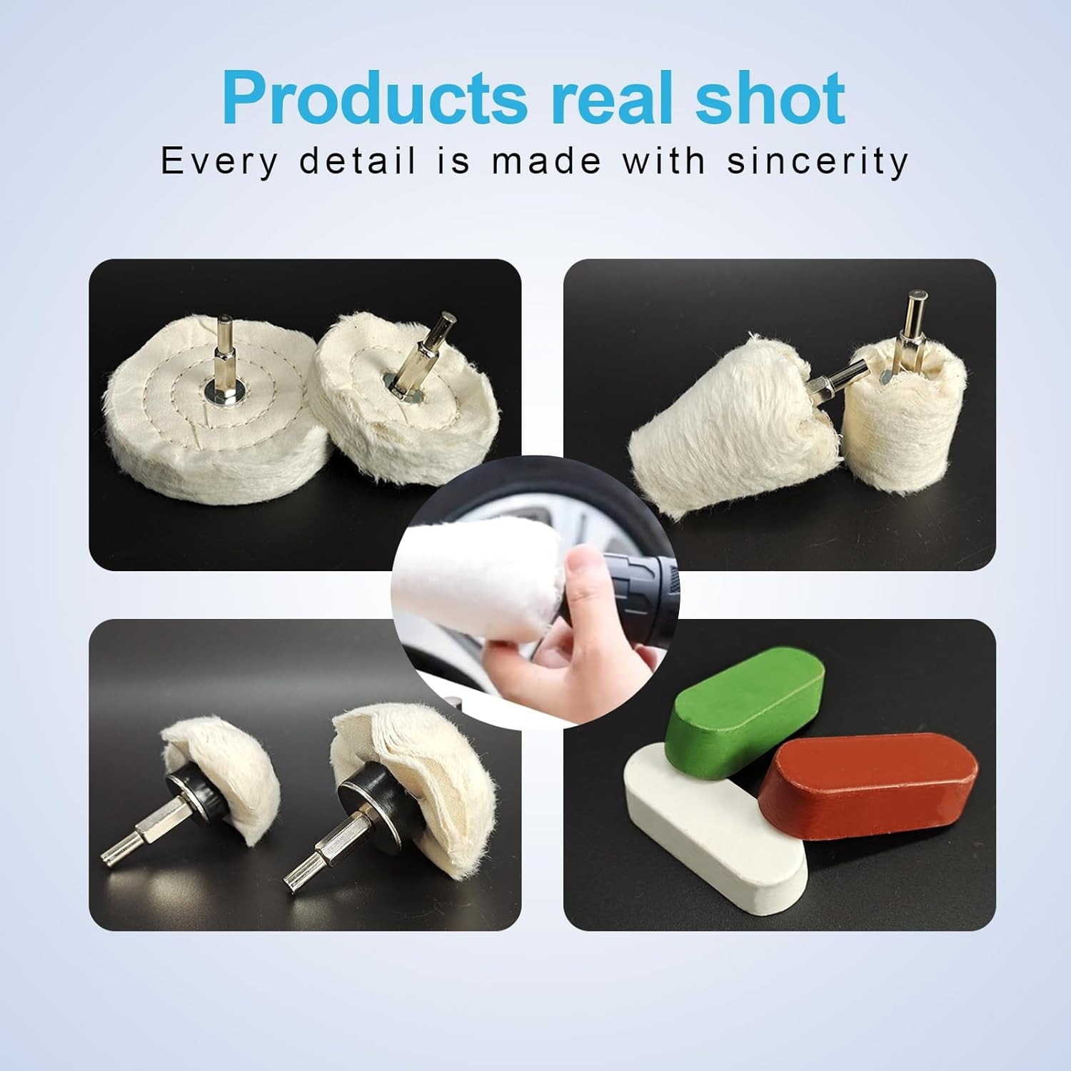 6 Drill Buffing Wheels and 3 Polishing Compounds, Multi-Specification Polishing