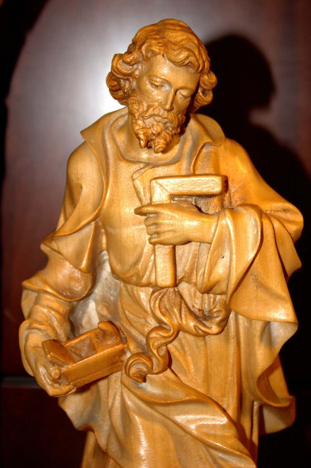 11.6"/16" HAND CARVED WOOD PATRON SAINT JOSEPH CARPENTER FIGURE STATUE SCULPTURE