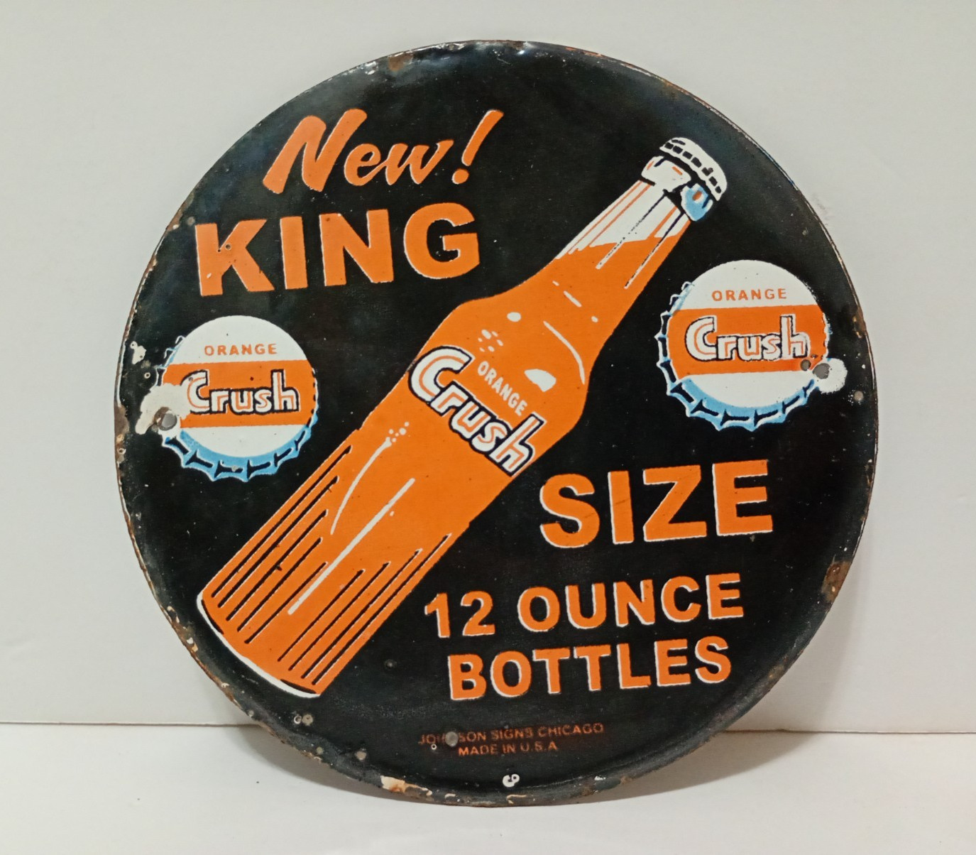 Vintage Orange Crush King Size Soda Porcelain Enamel Sign 6" Inches