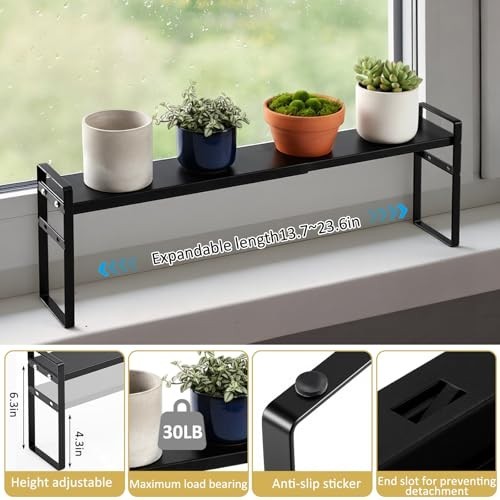 Expandable Window Sill Plant Shelf Set - Stackable Adjustable Metal Shelves for