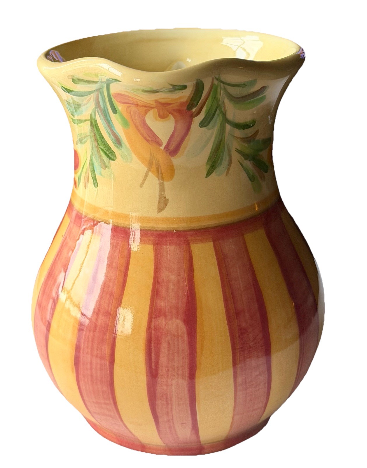 Gail Pittman Southern Living Siena 8”x8.5” Ceramic Pitcher Floral Striped 48 Oz.