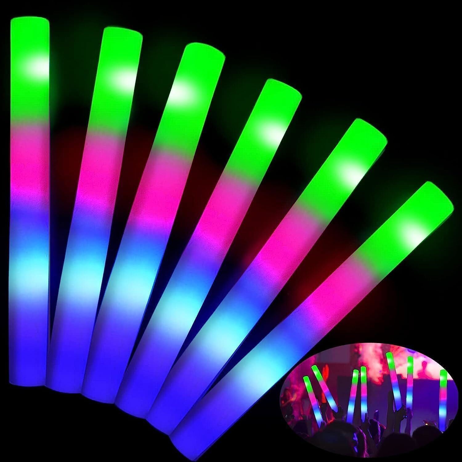 100PCS Light Up Foam Sticks LED Wands High Quality Multi Colour Large 18" Long