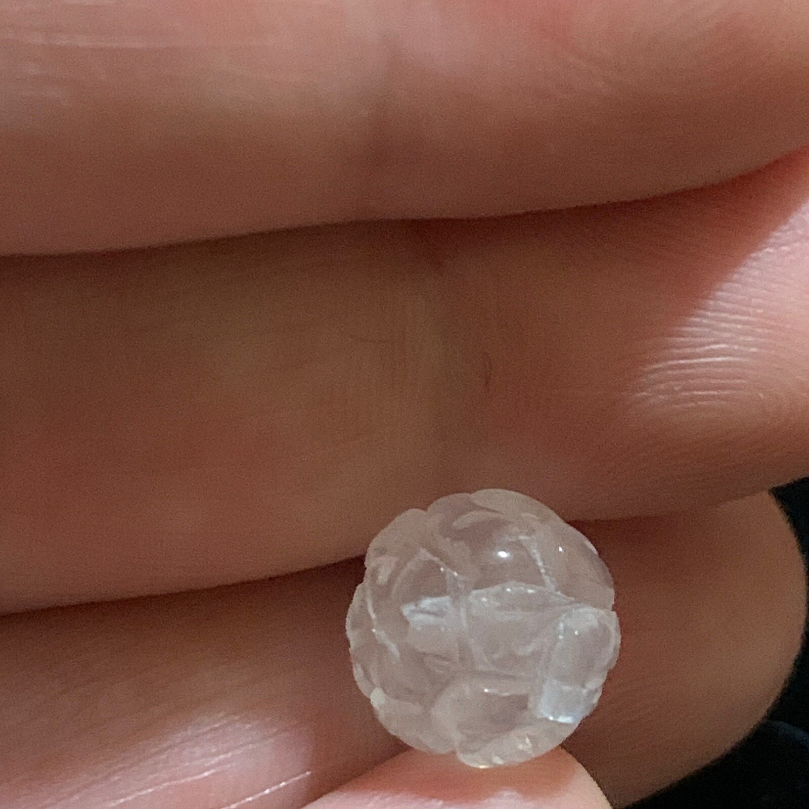 One Vintage Carved Chinese Bead Rose Quartz Pink Lotus Flower Design 10mm Round