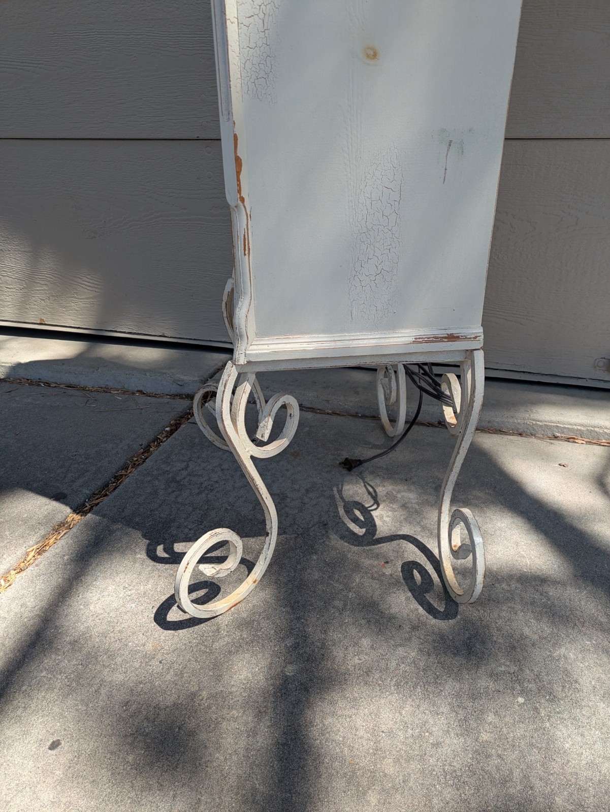 Vintage Shabby Chic French Country Cottage White Curio Display Cabinet Iron Legs