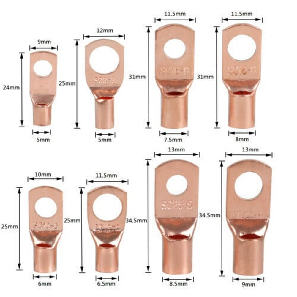 140PCS Copper Lugs Ring Terminals Bare Battery Welding Crimp Wire Connectors Kit