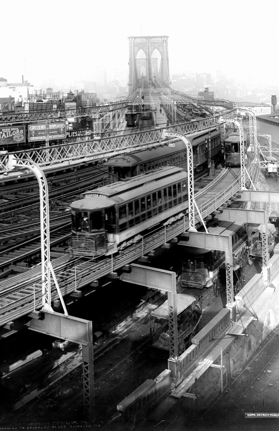 1909 Train Approach to the Brooklyn Bridge Vintage Photograph 11" x 17" Reprint