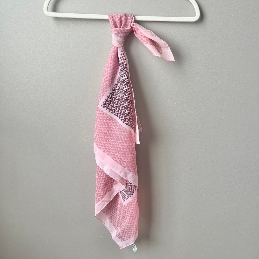 Vintage Scarf Square Retro Mod Feminine Spring Pink Burgundy Classic Office 70s