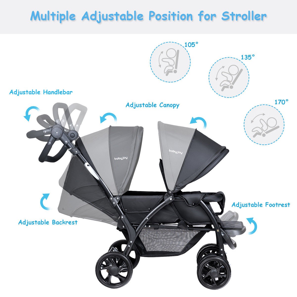 Foldable Twin Baby Double Stroller Lightweight Travel Stroller Infant Pushchair