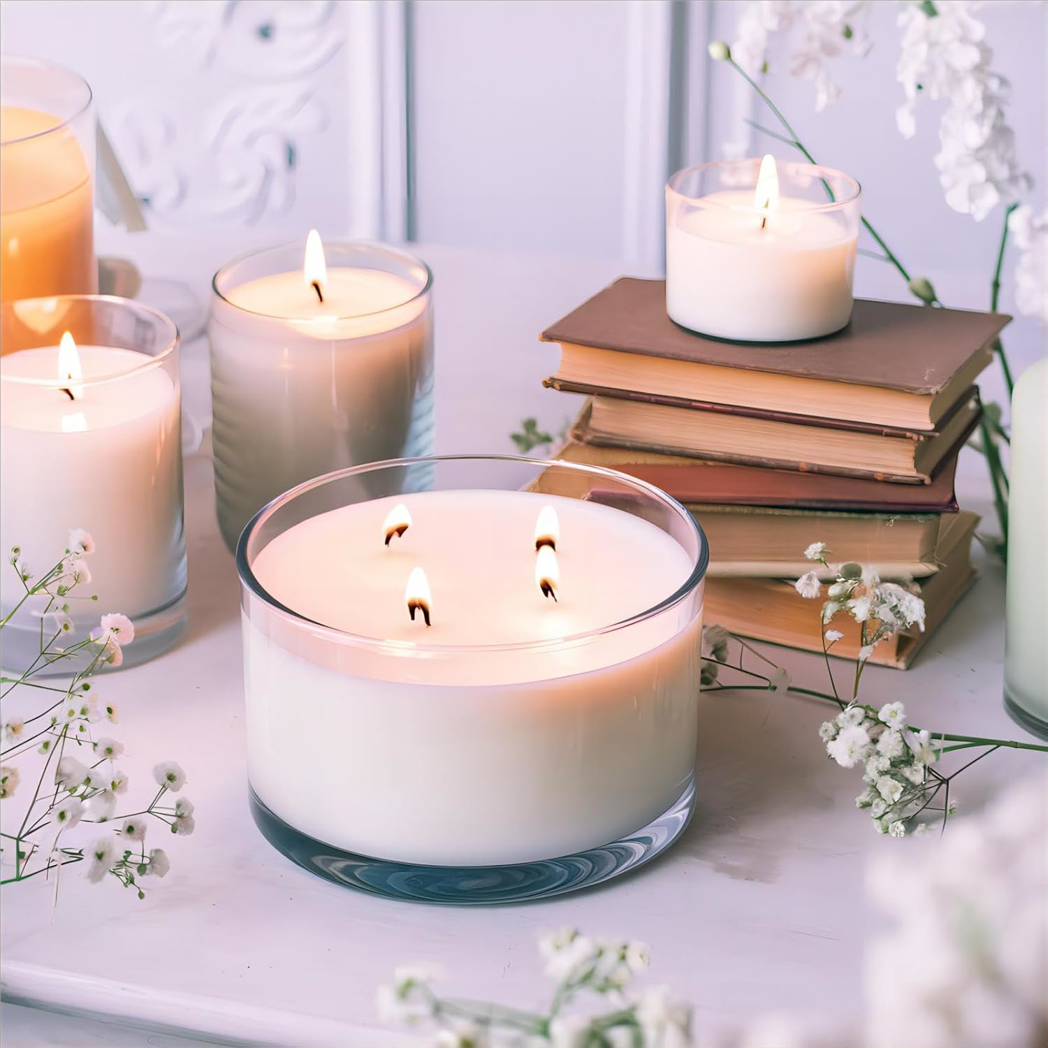 CONNOO 24oz Clear Glass Candle Jars 6 Pack, Multi-Wick Wide Mouth Empty Bulk for