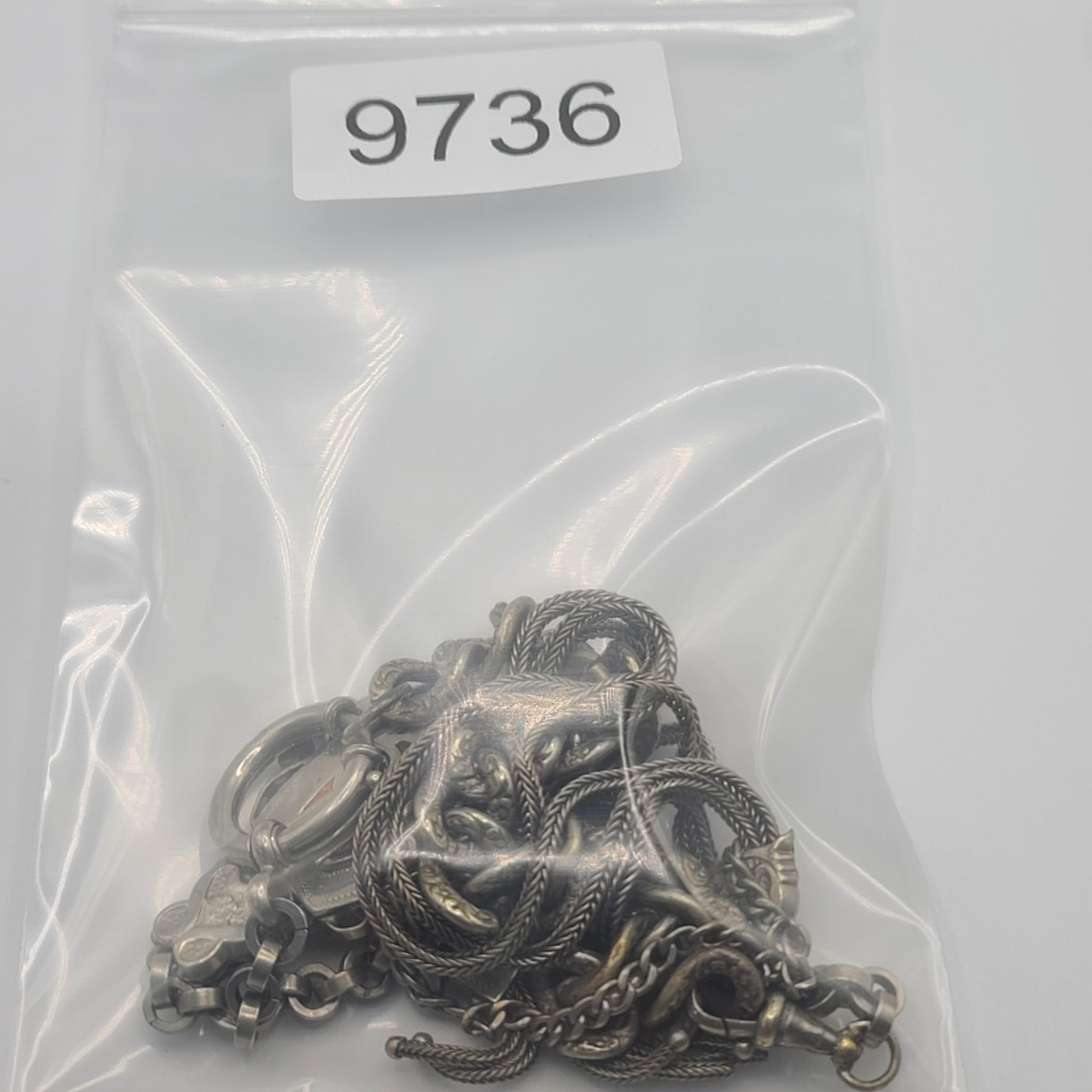 Vintage Slider Watch Chain Fob Gold Stone Fringe Silver Tone HEAVY NICE