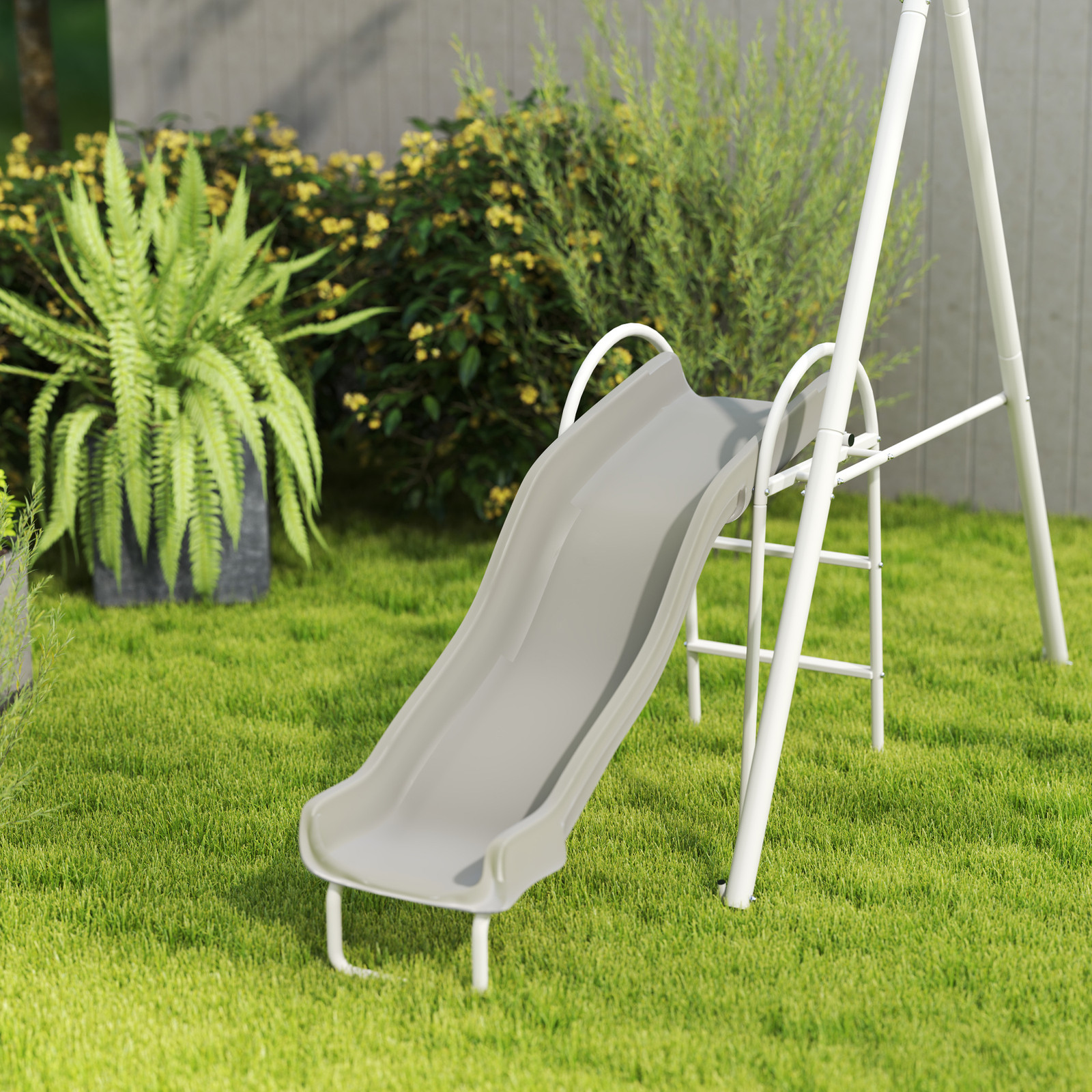 Outsunny Metal Swing Set for Kids with Double Swings Slide Seesaw Glider