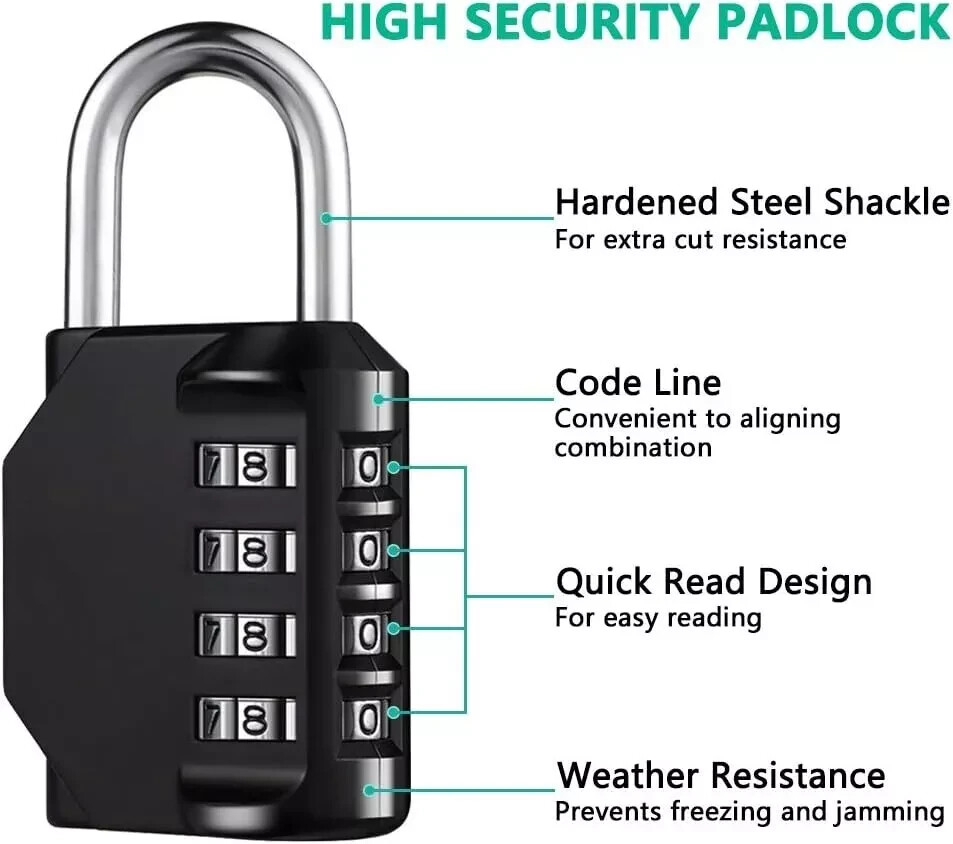 2 Pack 4 Digit Combination Padlock with Keys for School Gym Locker Waterproof
