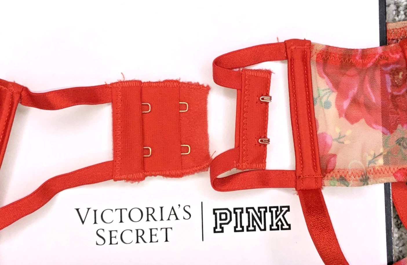 Victoria's Secret NWT Small Red Floral Embroider Garter Belt Thong Panty Set