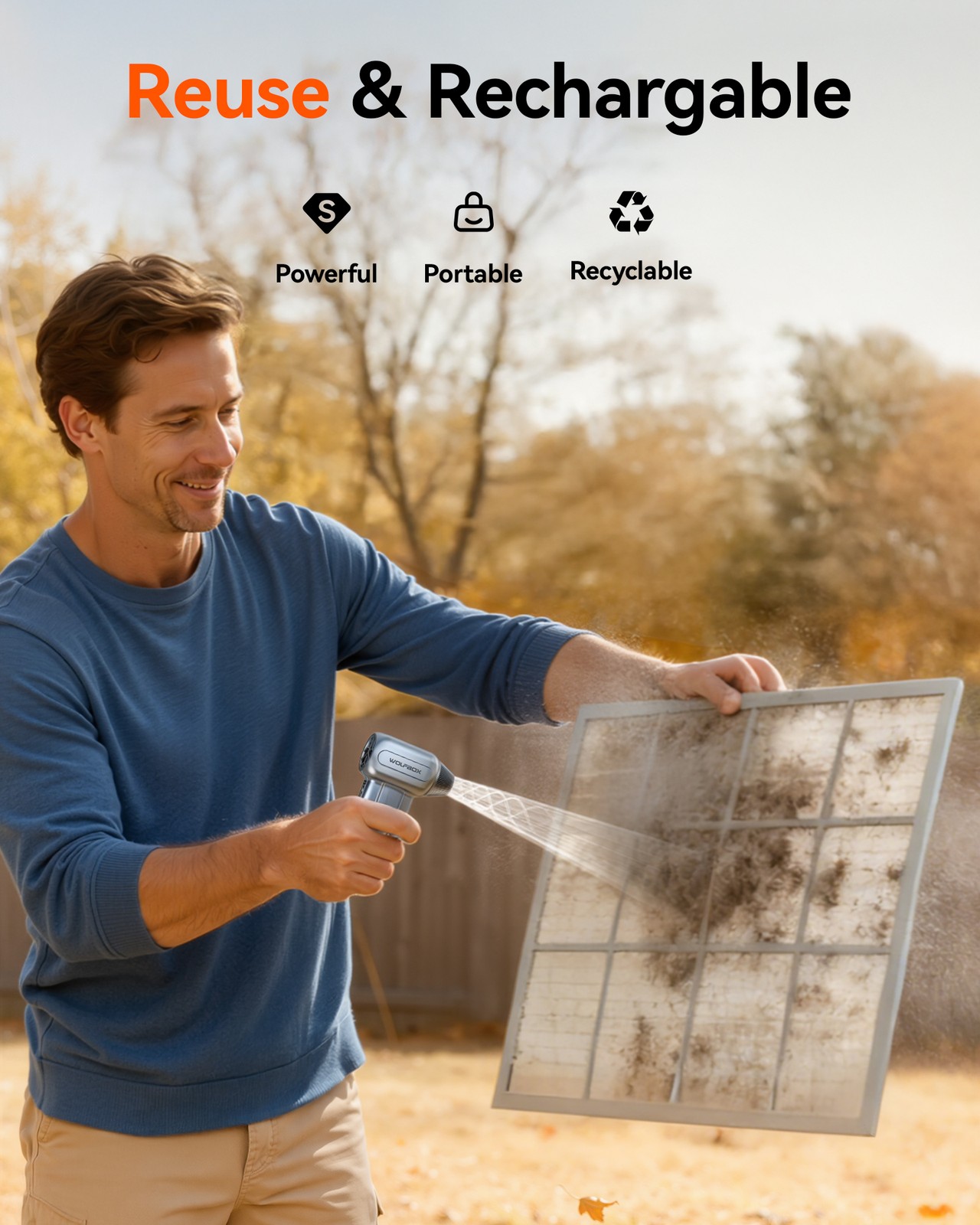 WOLFBOX DF60 110000RPM Compressed Air Duster 3-Speed w/ 5 Nozzles, Fast Charging