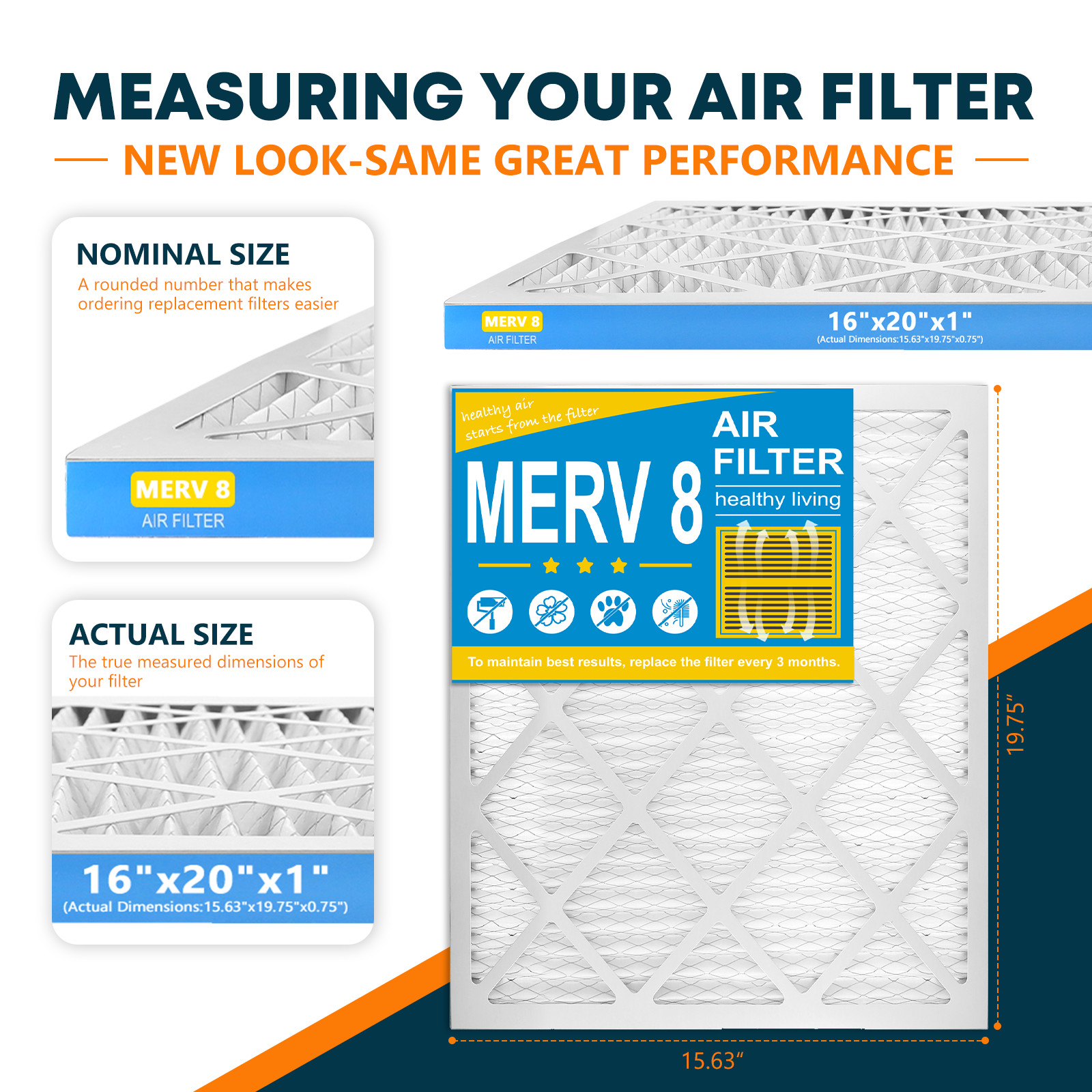 16x20x1 Air Filter, MERV 8, 6 Pack, MPR 600，For Home AC Furnace & HVAC