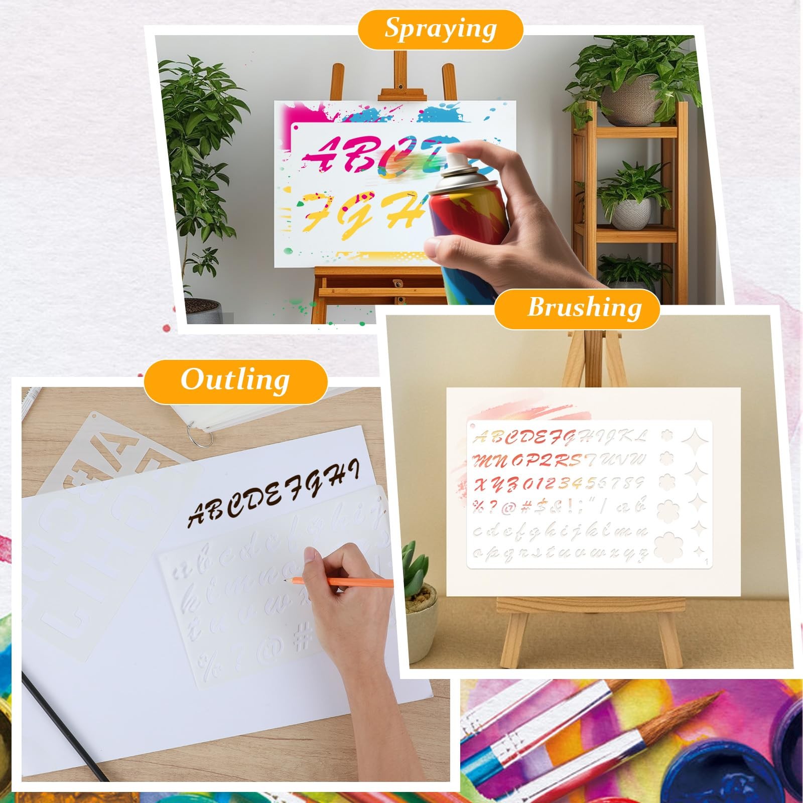 14 Pcs Reusable Letter Stencils, 1/2, 3/4, 1, 2 Inch Letter Stencils for Pain...