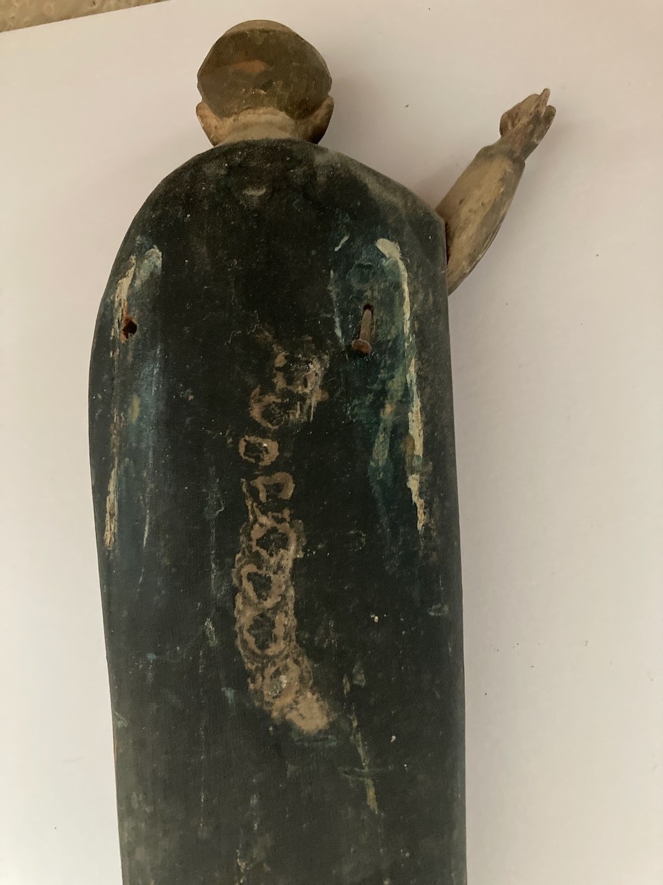 Authentic Antique Hand Carved Wooden Polychrome Santo Figure