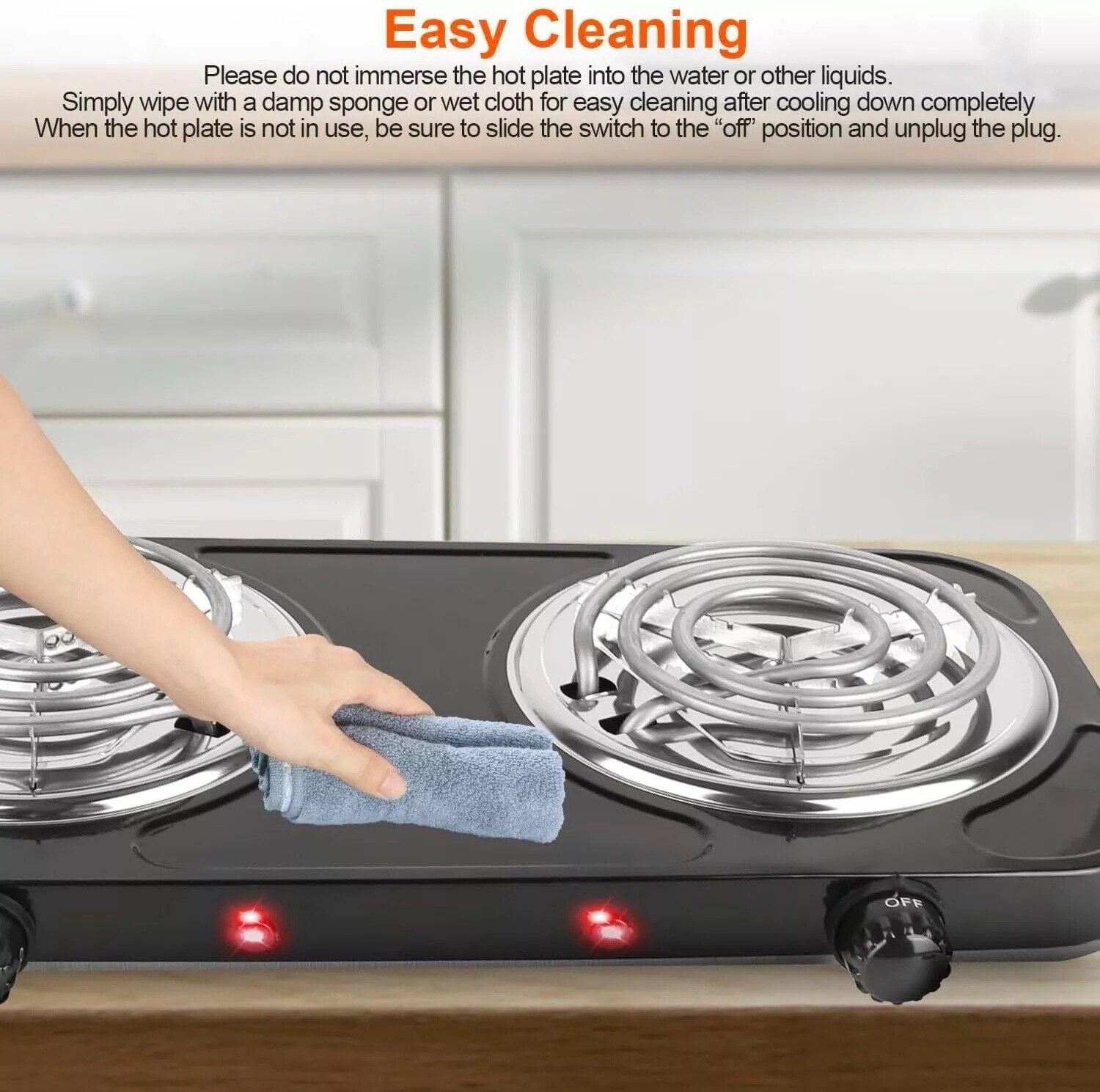 2000W Portable Kitchen Electric Double Burner Hot Plate Cooktop Cooking Stove US