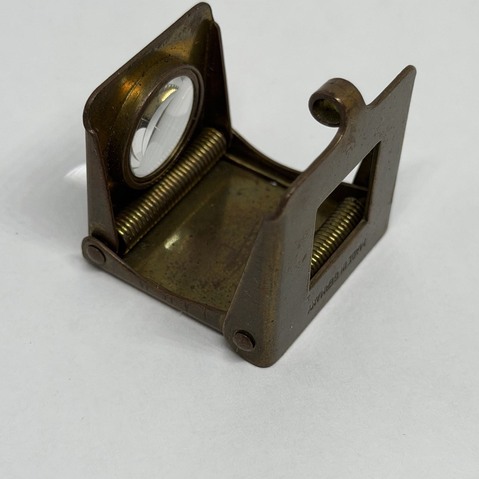 Small Vintage S&V Brand Germany Brass Folding Map Magnifying Glass Loupe - Nice
