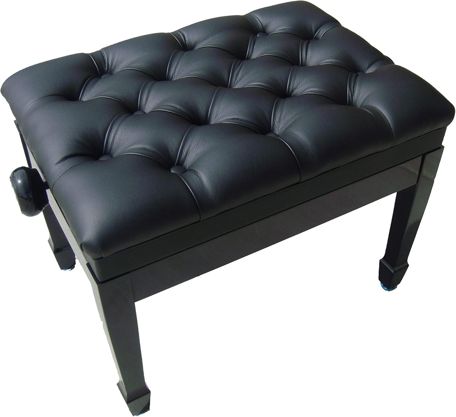 GENUINE LEATHER PILLOW TOP ADJUSTABLE PIANO BENCH/STOOL-EBONY OPENED ITEM