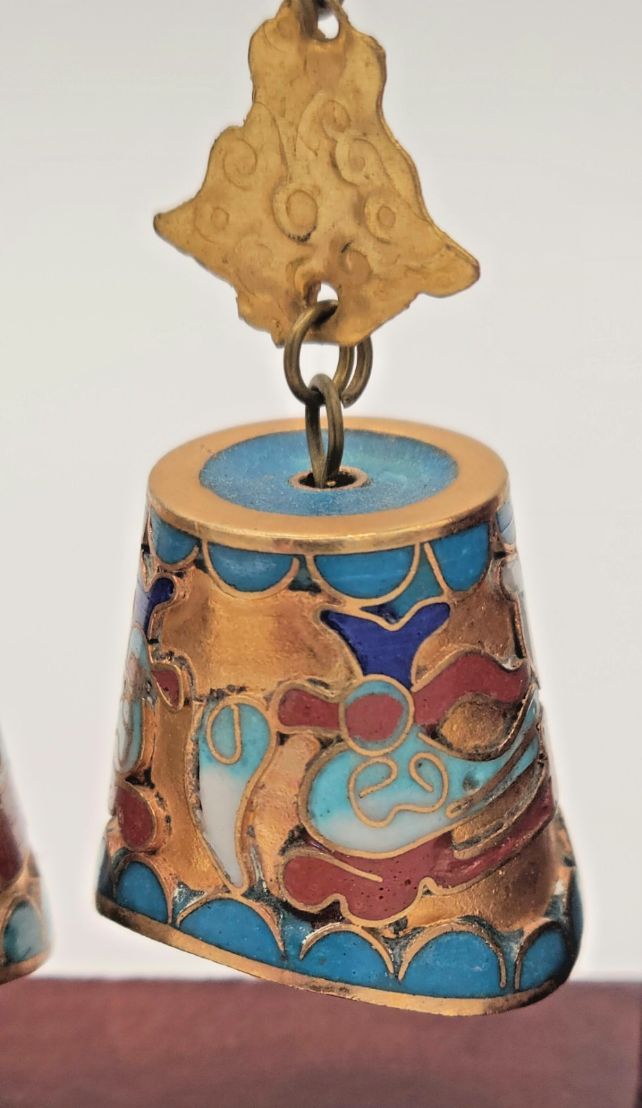 Chinese Cloisonne Graduated Musical Bell Set on Wood Carved Stand FREE SHIP