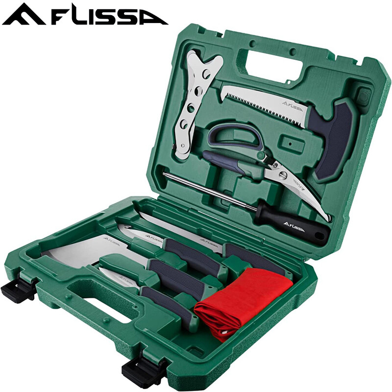 FLISSA Hunting Field Dressing Kit 10 Piece Hunting Knife Set with Skinning Knife