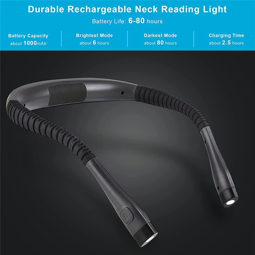 USB Rechargeable LED Neck Light Book Light for Reading in Bed Crafting Camping
