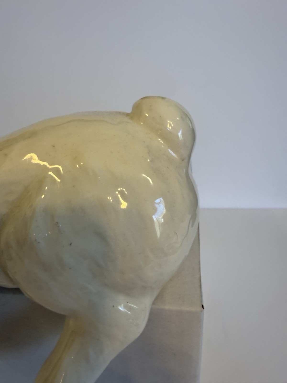 Vintage Ceramic Sleeping Bunny Shelf Sitter Hand-painted White Rabbit Ear Repair